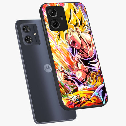 Firing Goku Glass Case displayed in angled mockup highlighting dynamic anime character design with action aesthetic.