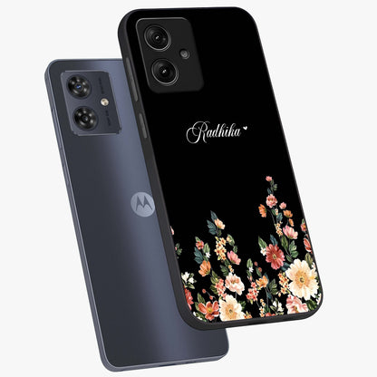 Floral Design With a Custom Personalized Name Glass Case displayed in angled mockup highlighting elegant floral pattern with custom name feature.