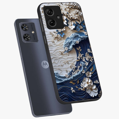 Floral Wave Origami Glass Case displayed in angled mockup highlighting geometric origami flower design with modern aesthetic style.