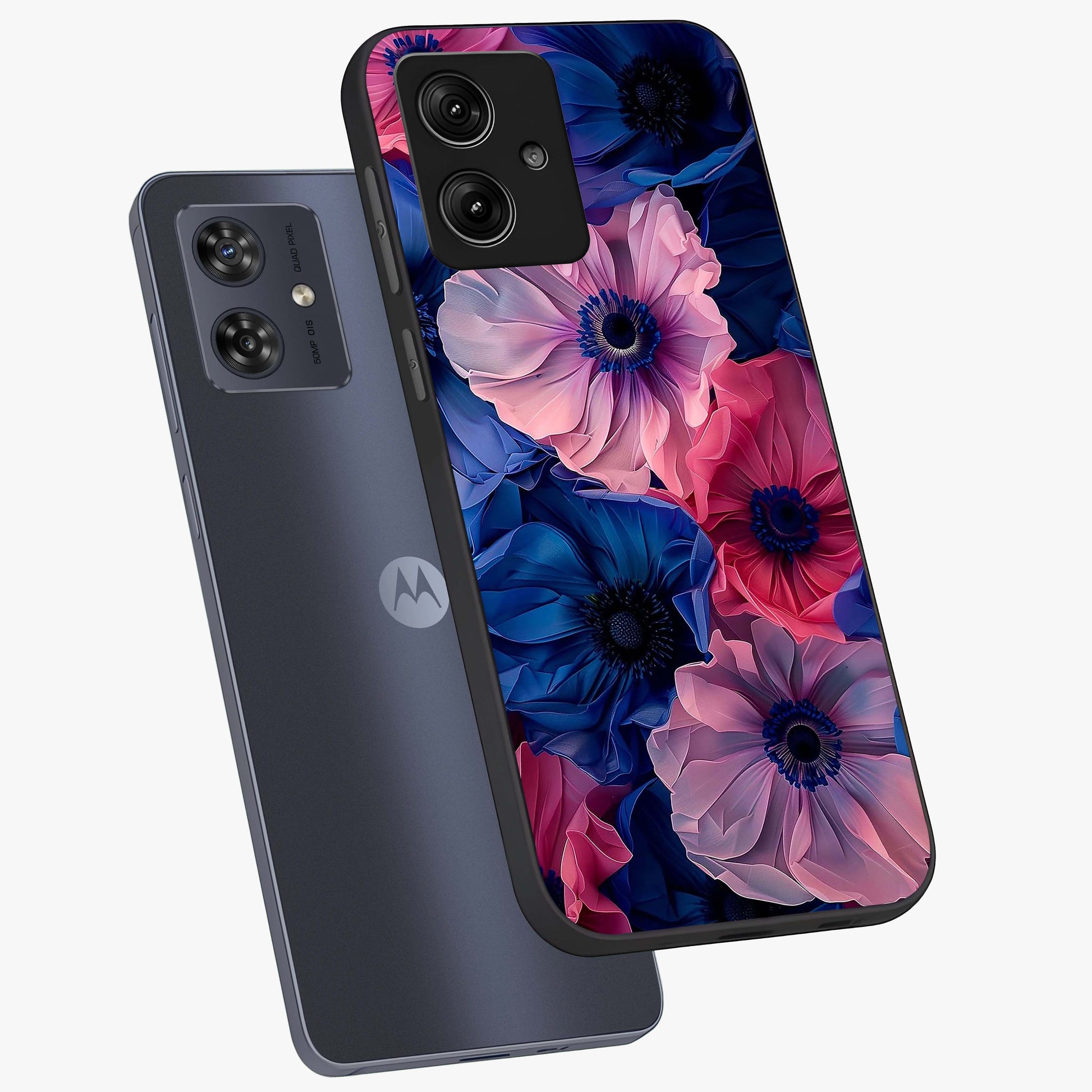Flower Paper Art Pattern Glass Case displayed in angled mockup highlighting layered paper flower design with artistic aesthetic.