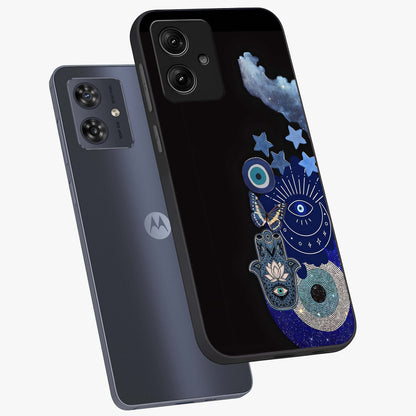 Galactic Charm Cluster Glass Case displayed in angled mockup highlighting luminous galaxy inspired design with dreamy aesthetic.