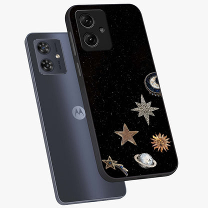 Galactic Charm Glow Glass Case displayed in angled mockup highlighting luminous galaxy inspired design with dreamy aesthetic.