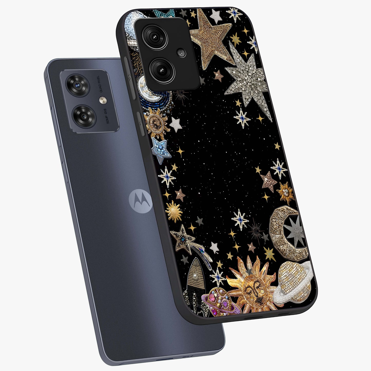 Galactic Jewel Stars Glass Case displayed in angled mockup highlighting shining celestial star design with cosmic aesthetic style.