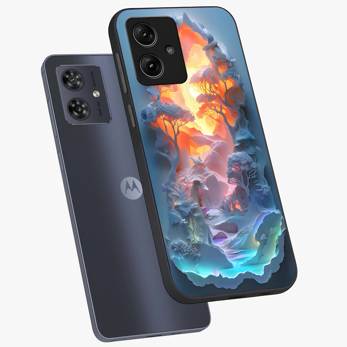 Glow Forest Portal Glass Case displayed in angled mockup highlighting mystical forest design with magical glowing aesthetic.