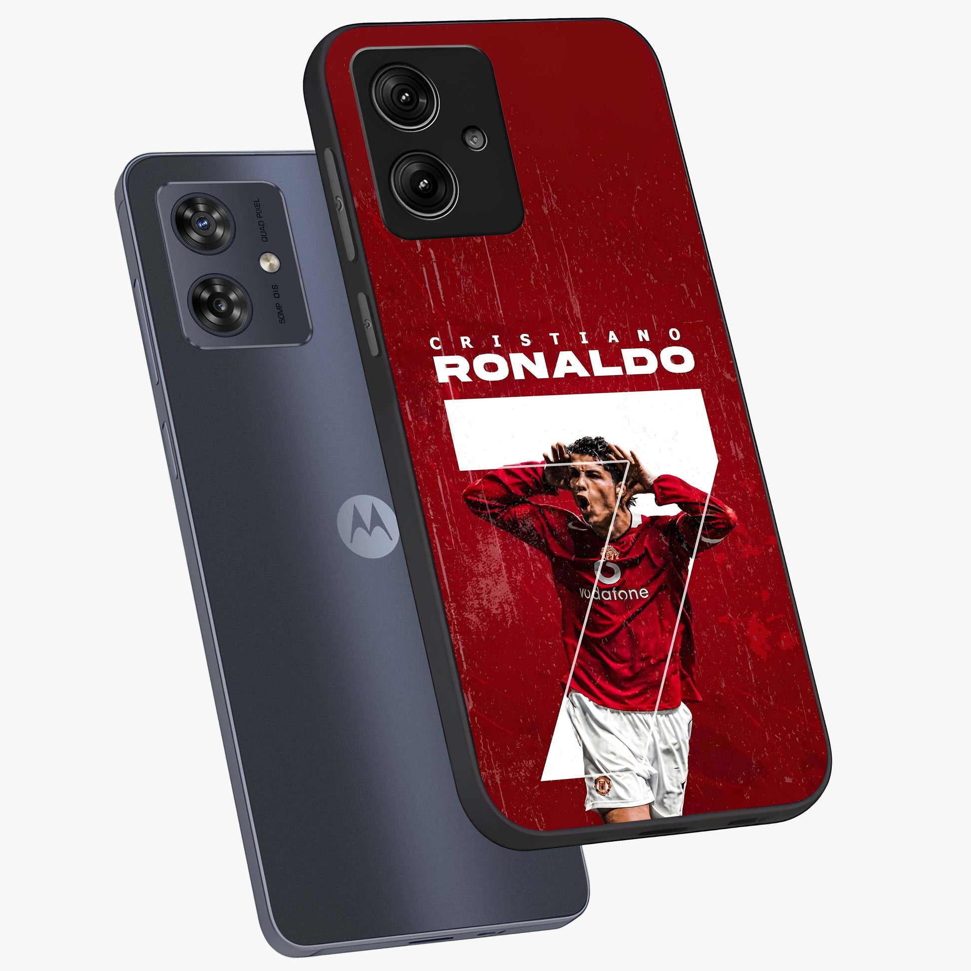 Goal Celebration Legacy Glass Case displayed in angled mockup highlighting energetic sports celebration design with bold athletic theme.