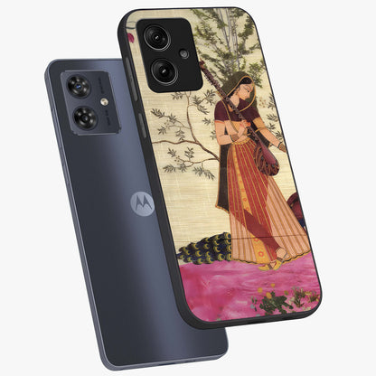 Lady With Veena Art Glass Case displayed in angled mockup highlighting graceful musical illustration with cultural artistic aesthetic.