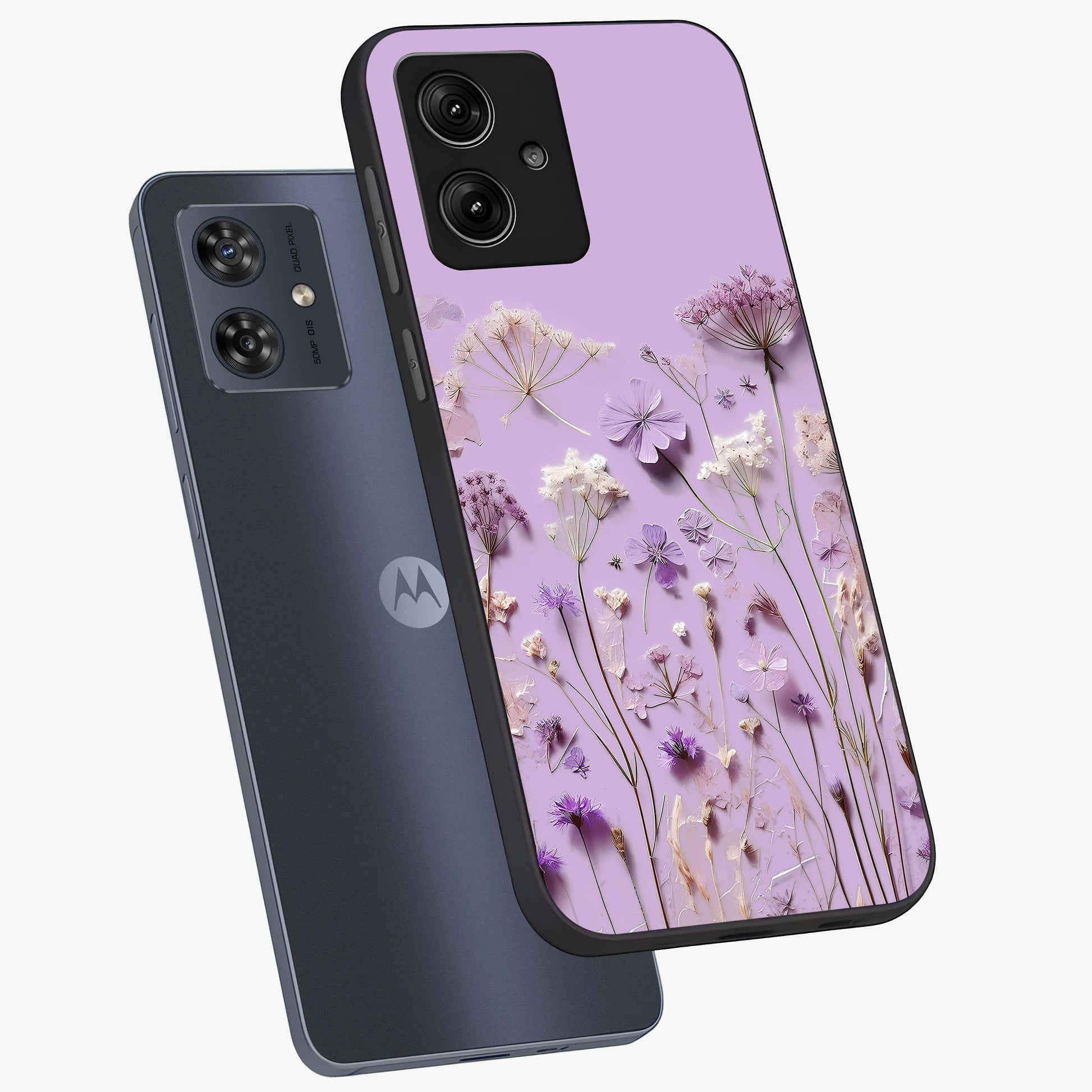 Lavender Blossom Dream Glass Case displayed in angled mockup highlighting dreamy lavender flower design with calming aesthetic style.