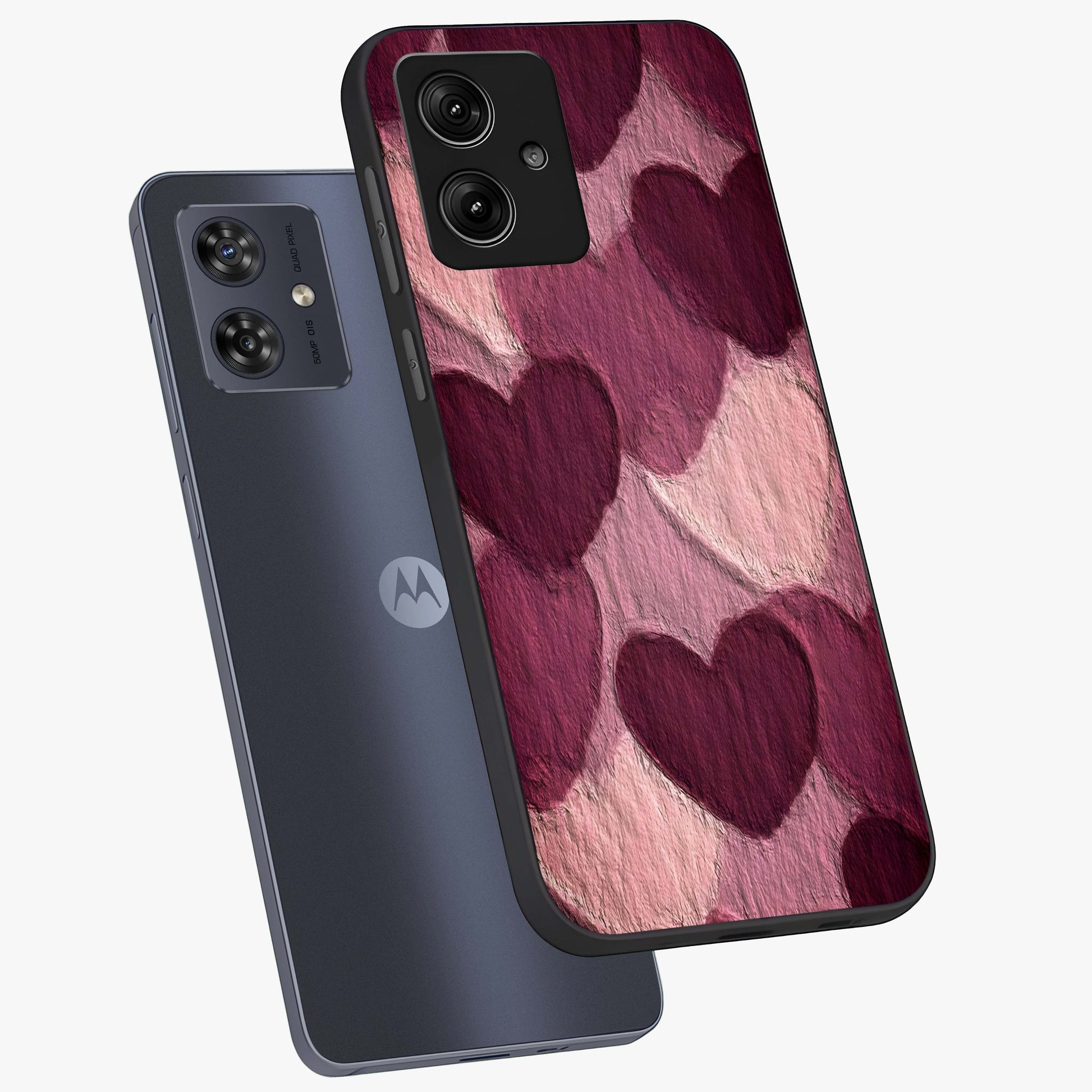 Layered Paper Hearts Glass Case displayed in angled mockup highlighting creative paper craft heart design with romantic aesthetic.