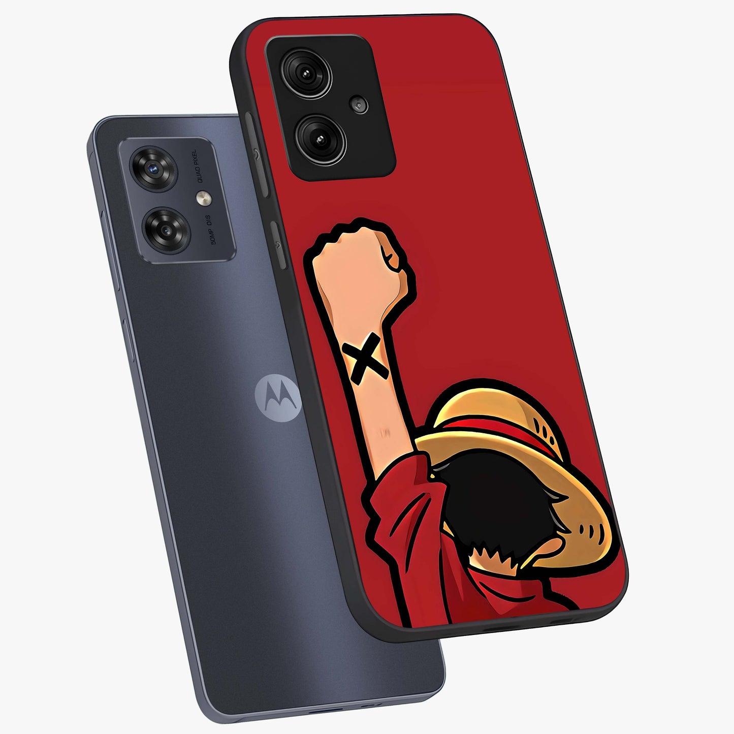 Luffy X Spirit Glass Case displayed in angled mockup highlighting powerful anime design with energetic action aesthetic.