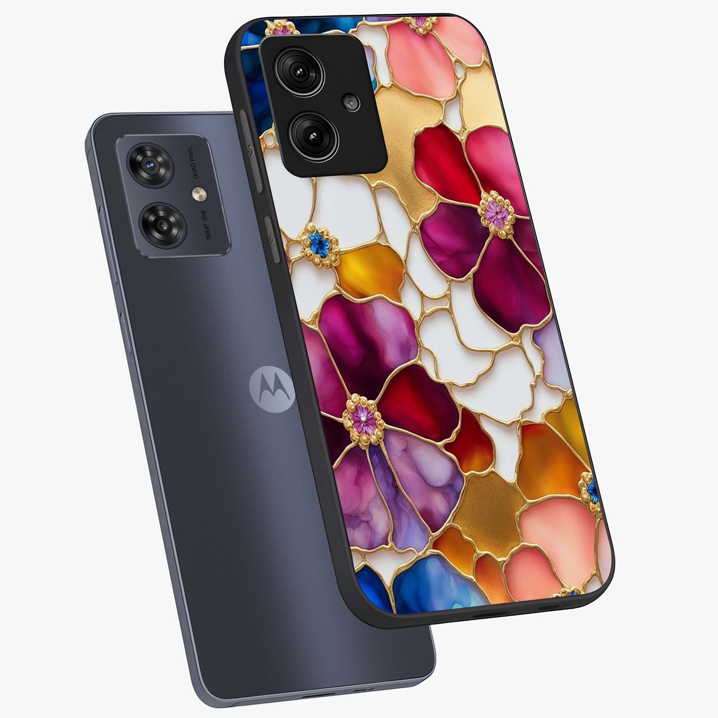 Marble Flower Pattern Glass Case displayed in angled mockup highlighting elegant marble floral design with modern aesthetic.