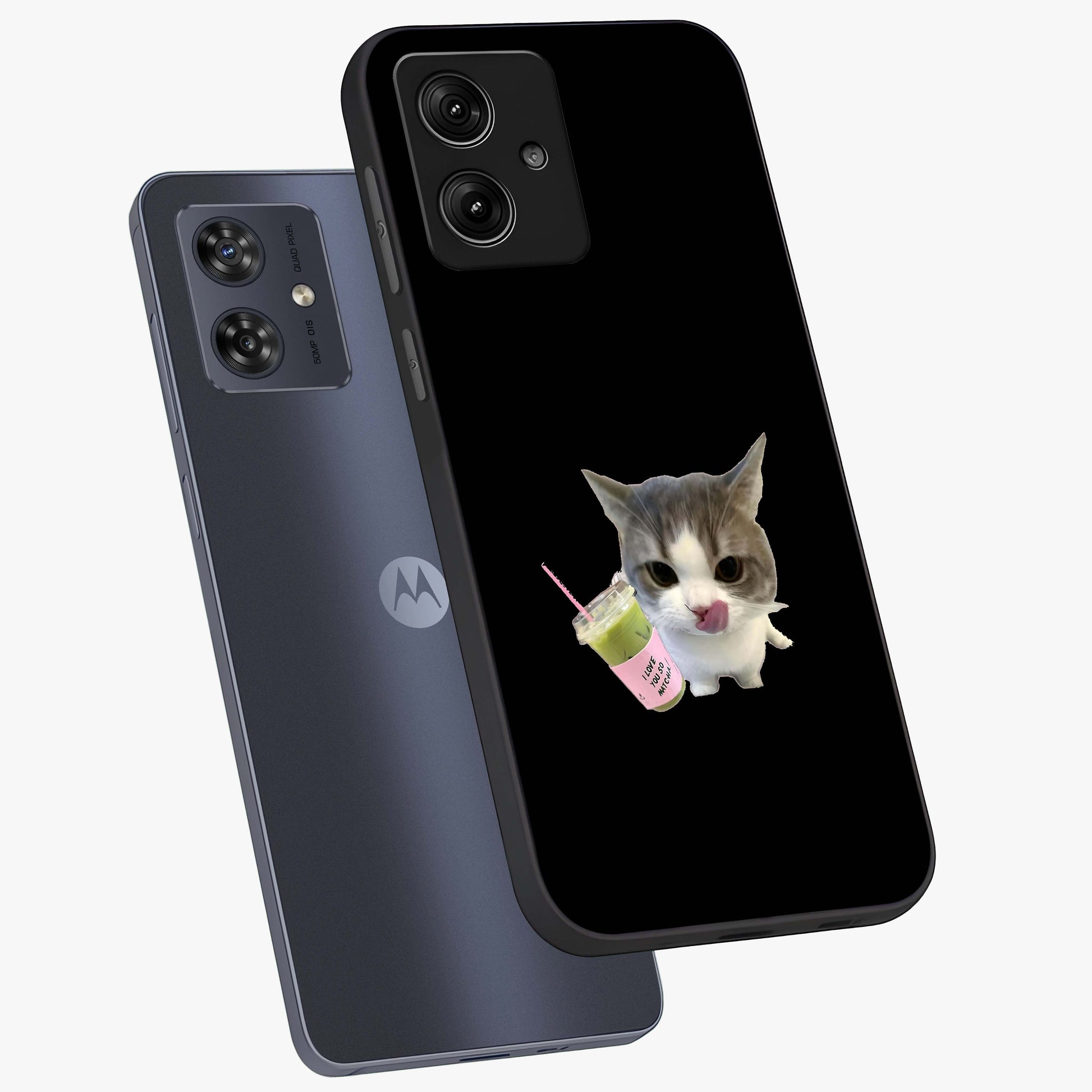 Matcha Cat Style Glass Case displayed in angled mockup highlighting playful feline design with pastel matcha aesthetic.