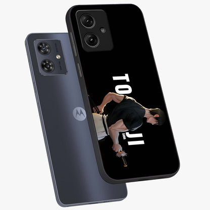 Midnight Blade Resolve Glass Case displayed in angled mockup highlighting powerful blade illustration with dramatic dark aesthetic.