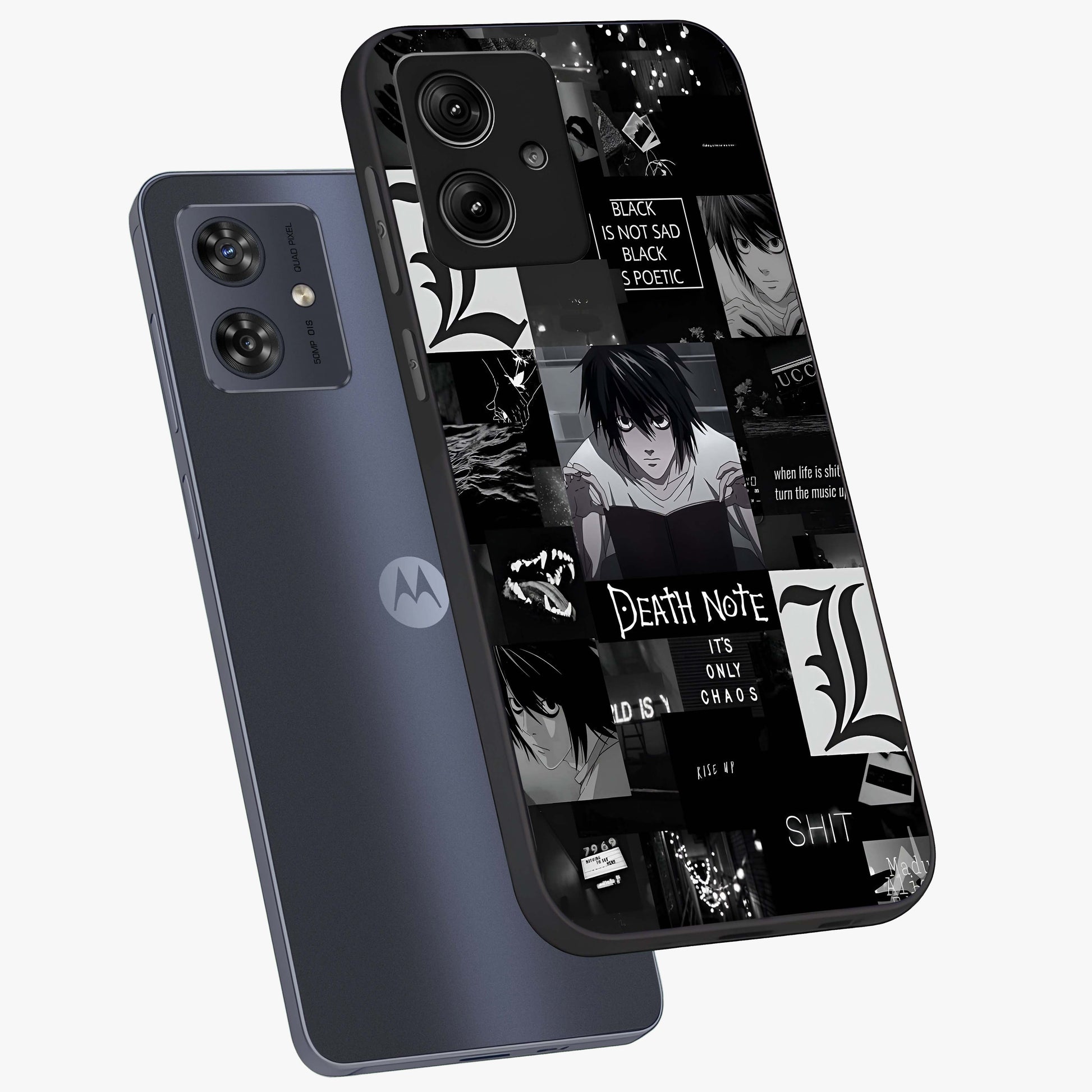 Midnight Chaos Mind Glass Case displayed in angled mockup highlighting chaotic artistic design with dramatic midnight aesthetic.