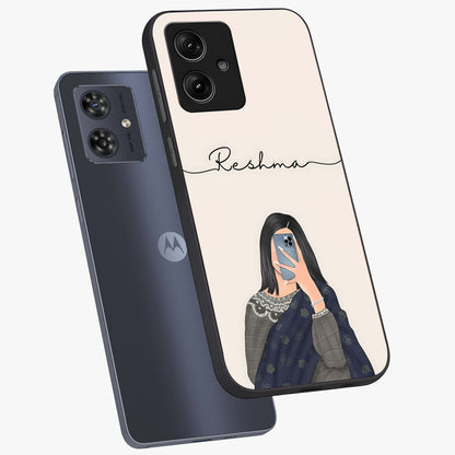Mirror Mood Muse With Custom Name Glass Case displayed in angled mockup highlighting aesthetic mirror inspired design with custom name feature.