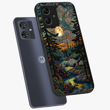Moonlight Forest Dream Glass Case displayed in angled mockup highlighting dreamy forest design with glowing moon aesthetic.