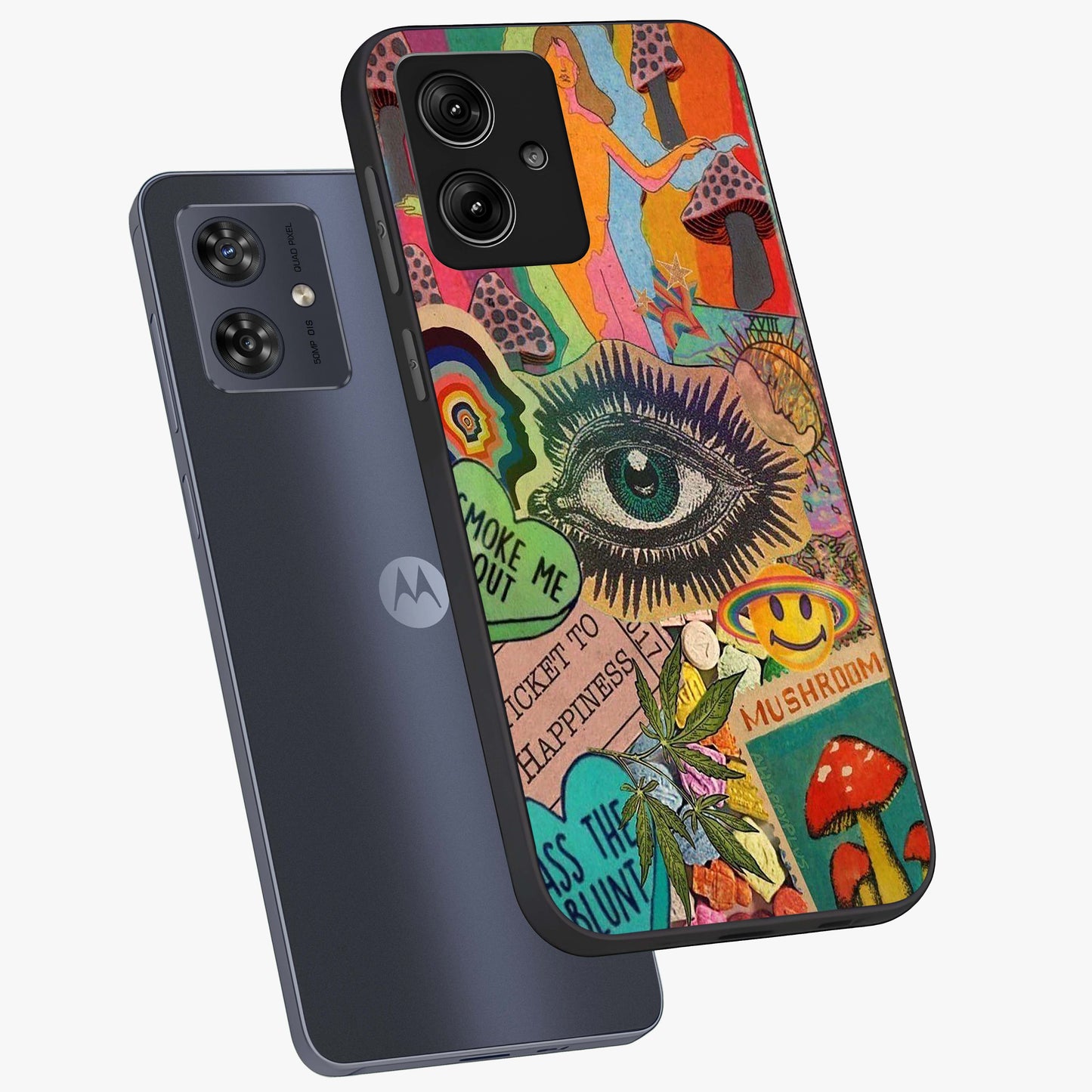 Mystic Eye Wonderland Glass Case displayed in angled mockup highlighting magical eye illustration with dreamy aesthetic.