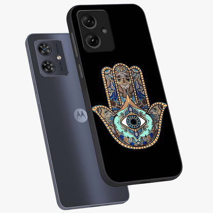 Mystic Hamsa Eye Glass Case displayed in angled mockup highlighting spiritual hamsa symbol with mystical aesthetic style.