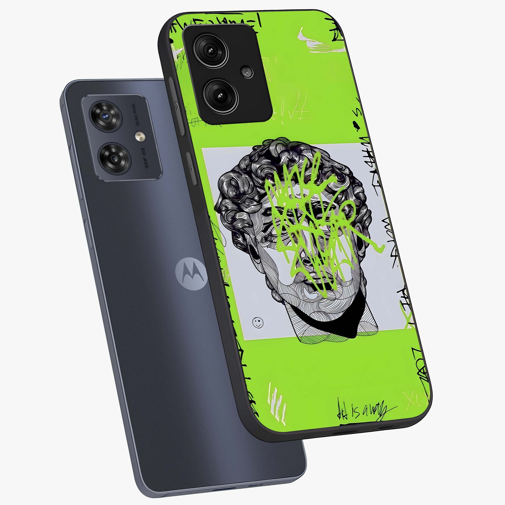 Neo Graffiti Rebellion Glass Case displayed in angled mockup highlighting urban street art design with rebellious aesthetic.