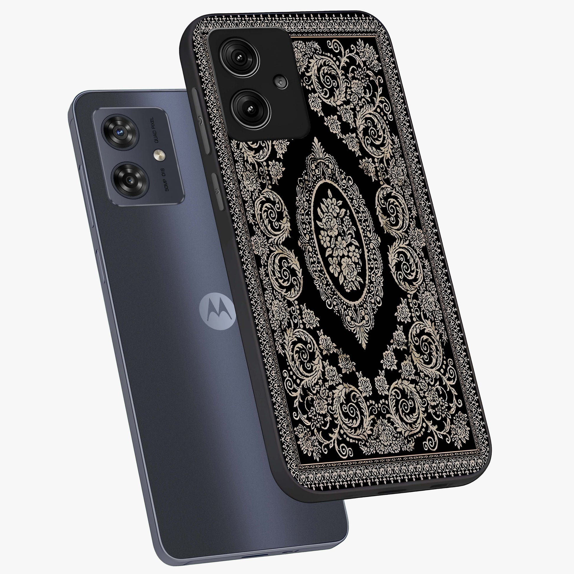 Noir Bloom Elegance Glass Case displayed in angled mockup highlighting refined flower design with stylish noir aesthetic.