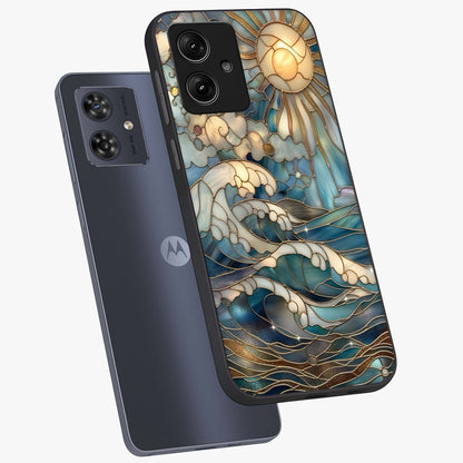 Oceanic Stained Printed Glass Case displayed in angled mockup highlighting colorful aquatic design with artistic aesthetic style.