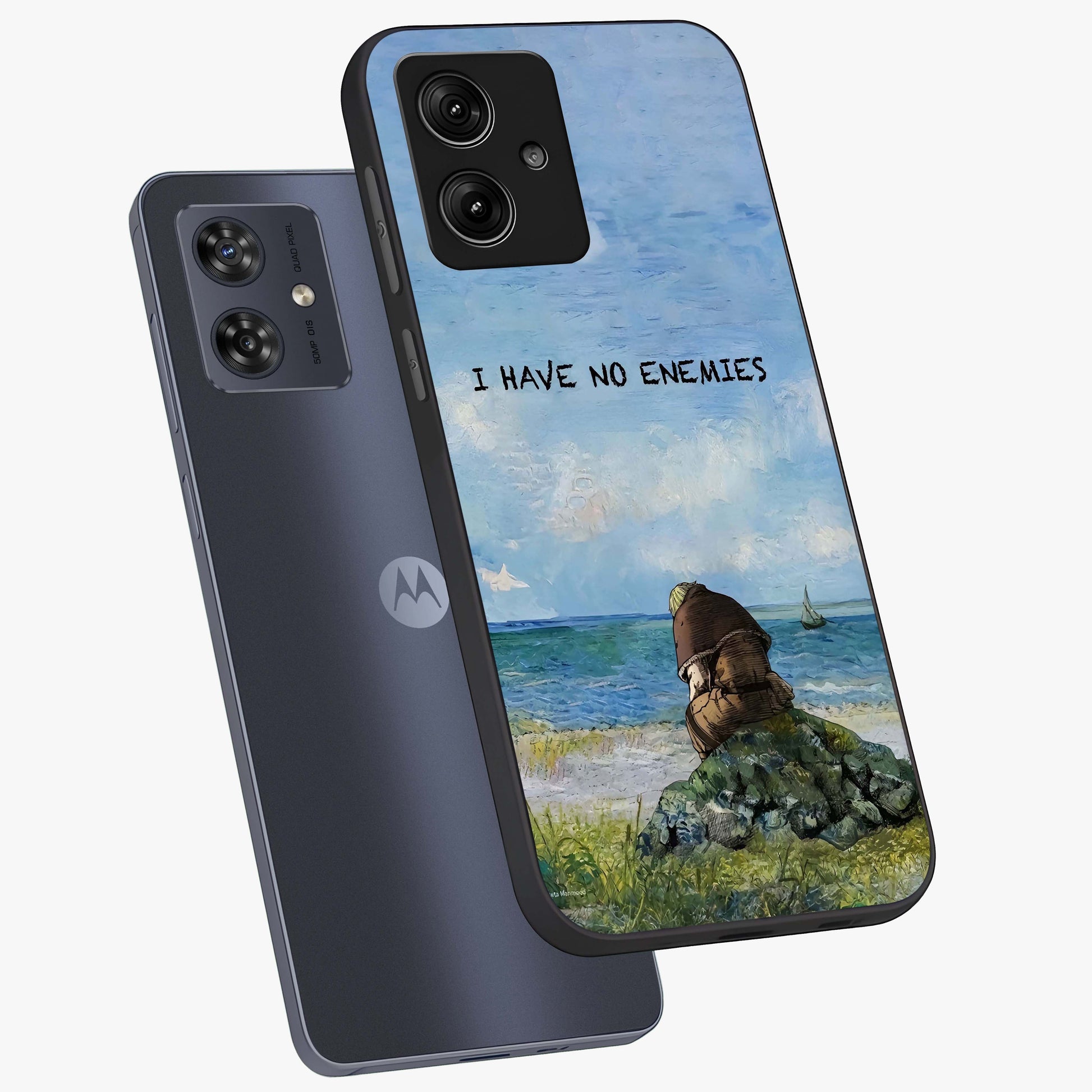 Peace Beyond War Glass Case displayed in angled mockup highlighting meaningful message design with artistic aesthetic style.