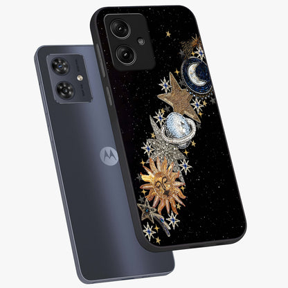 Pearls Universe Object Glass Case displayed in angled mockup highlighting celestial pearl design with dreamy aesthetic.