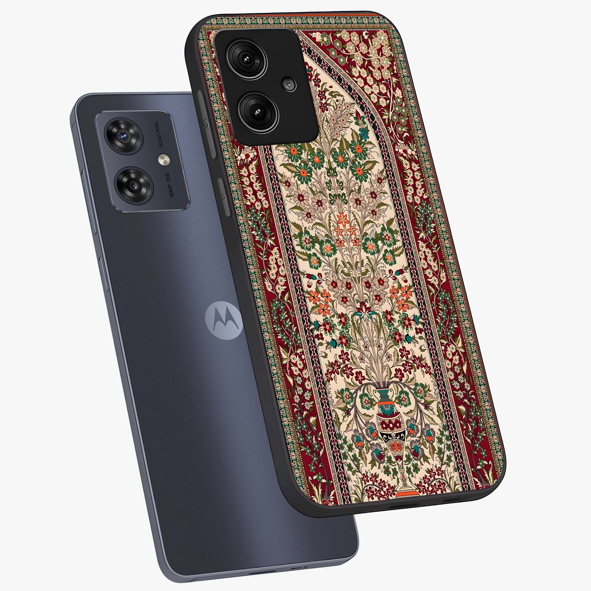 Persian Inspired Glass Case displayed in angled mockup highlighting intricate traditional design with elegant cultural aesthetic.
