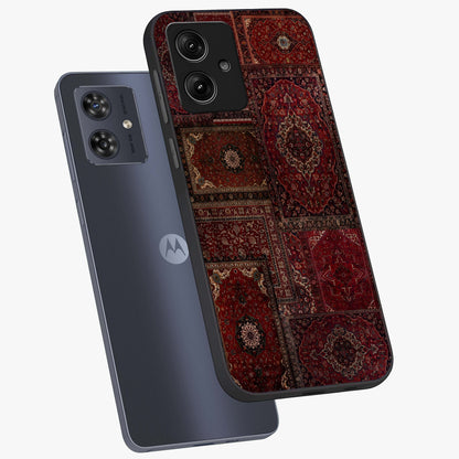 Persian Velvet Tale Glass Case displayed in angled mockup highlighting ornate textile inspired design with royal aesthetic.