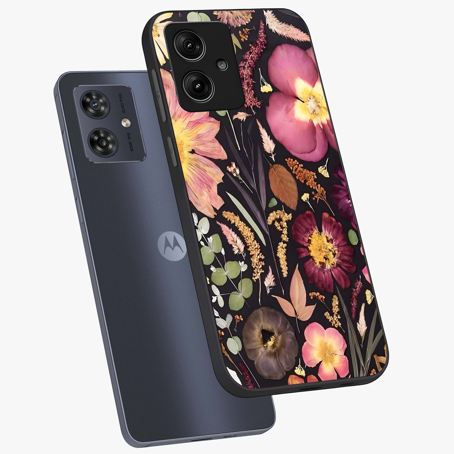 Petal Dream Tapestry Glass Case displayed in angled mockup highlighting decorative petal pattern with elegant botanical aesthetic.