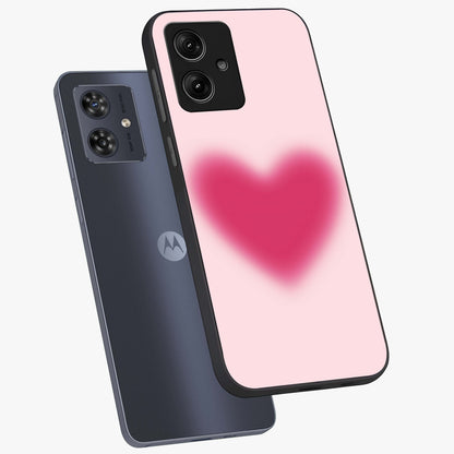 Pink Aura Heart Glass Case displayed in angled mockup highlighting vibrant pink heart design with dreamy aura aesthetic.
