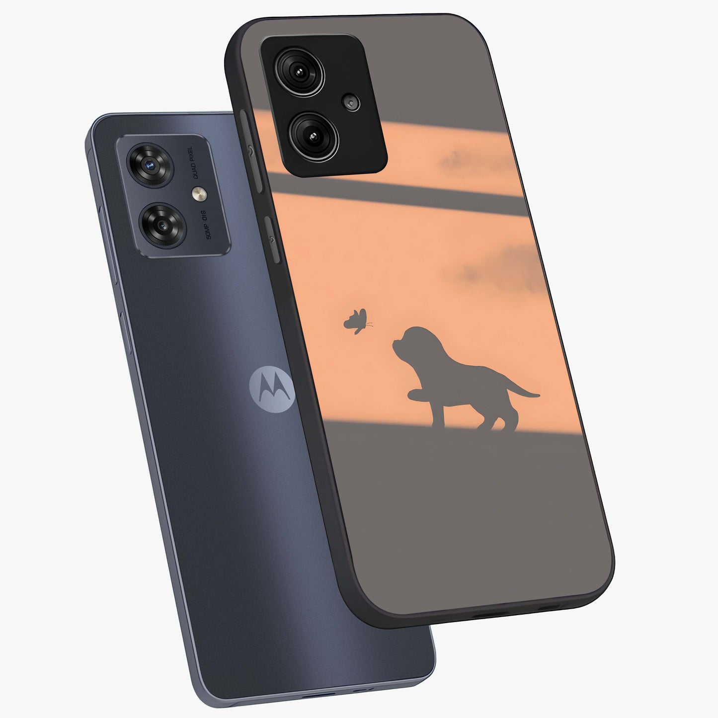 Puppy Shadow Art Glass Case displayed in angled mockup highlighting playful dog illustration with artistic shadow aesthetic.
