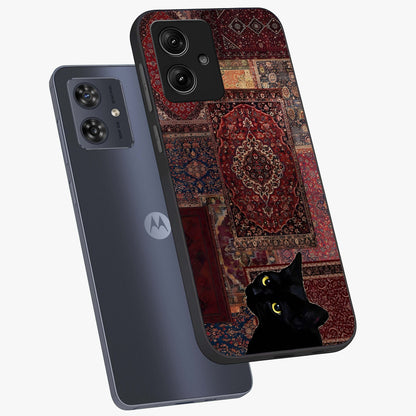 Regal Magic Cat Apple Glass Case displayed in angled mockup highlighting whimsical feline design with fantasy aesthetic.