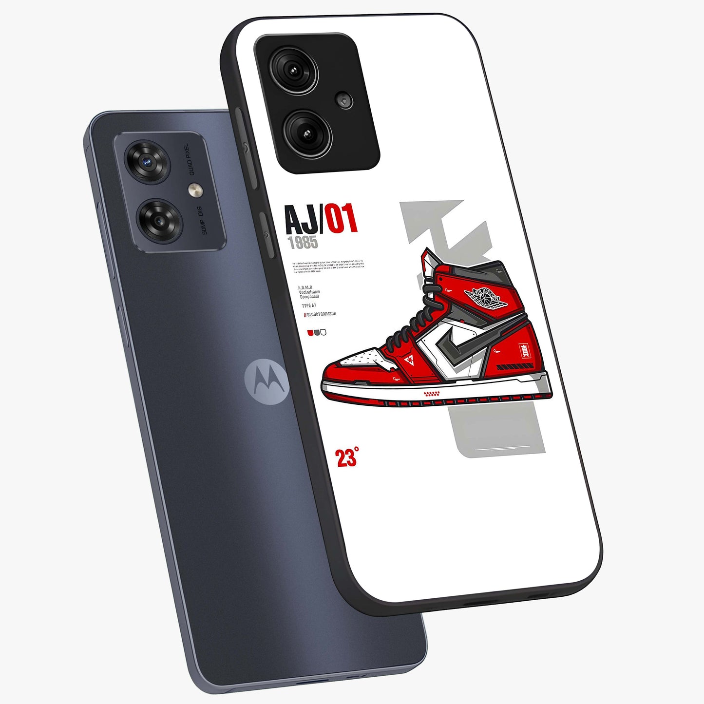 Retro Sneaker Blueprint Glass Case displayed in angled mockup highlighting detailed shoe design with sporty retro aesthetic.