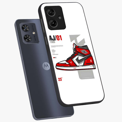 Retro Sneaker Blueprint Glass Case displayed in angled mockup highlighting detailed shoe design with sporty retro aesthetic.