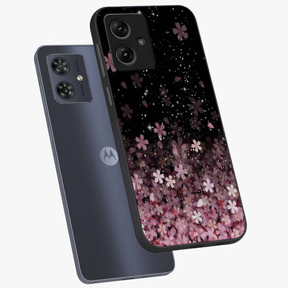Small Starry Flowers Glass Case displayed in angled mockup highlighting tiny flower pattern with celestial aesthetic style.