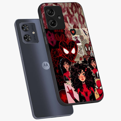Spider Love Story Glass Case displayed in angled mockup highlighting expressive comic inspired design with playful aesthetic.
