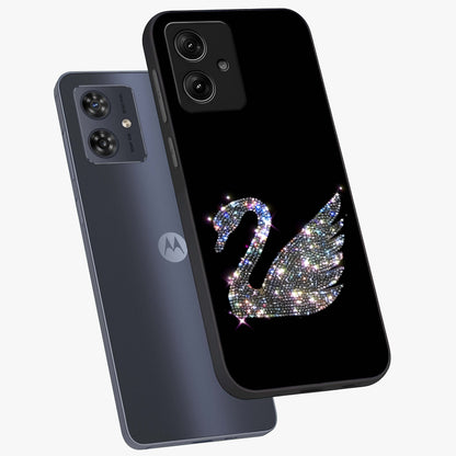 Starlit Swan Grace Glass Case displayed in angled mockup highlighting elegant swan illustration with dreamy celestial aesthetic.