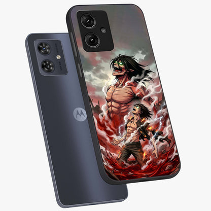 Titan Awakening Fury Glass Case displayed in angled mockup highlighting dramatic giant warrior design with bold anime aesthetic.