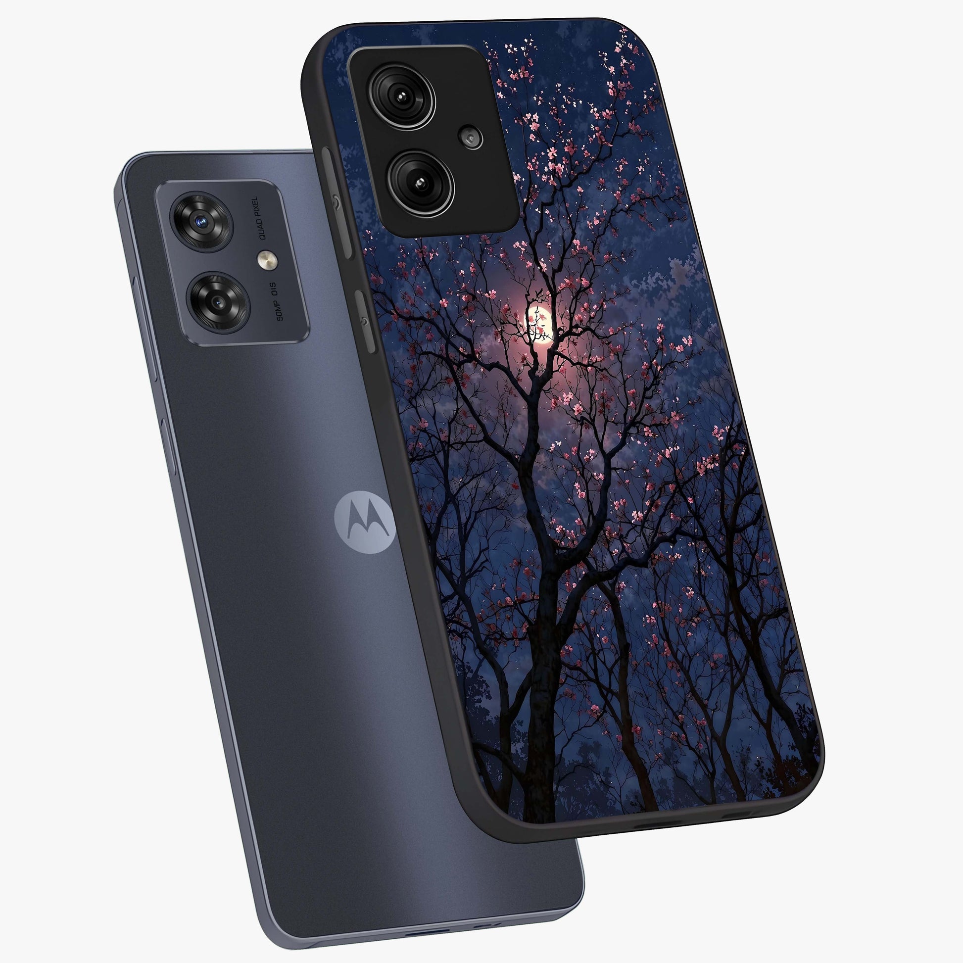 Twilight Sakura Serenade Glass Case displayed in angled mockup highlighting delicate sakura flower design with dreamy aesthetic.