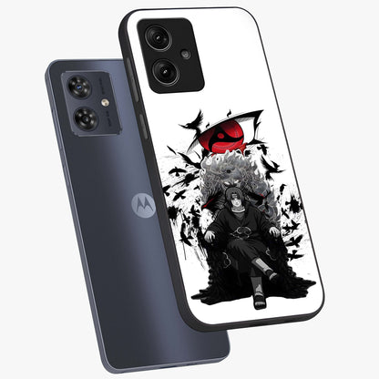 Uchiha Shadow Throne Glass Case displayed in angled mockup highlighting glowing aquatic design with celestial aesthetic.