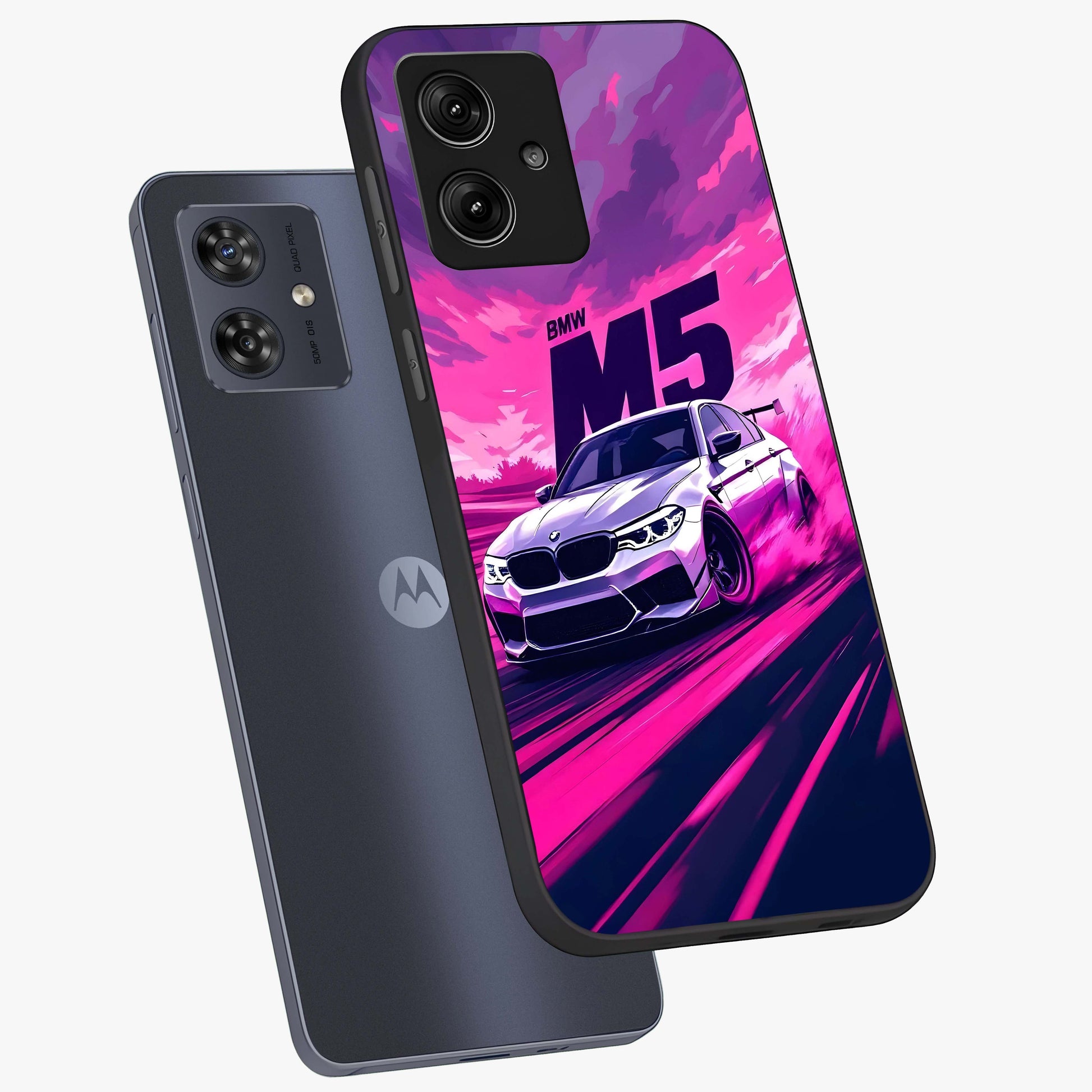 Velocity Drift Pulse Glass Case displayed in angled mockup highlighting dynamic drift design with sporty automotive aesthetic.