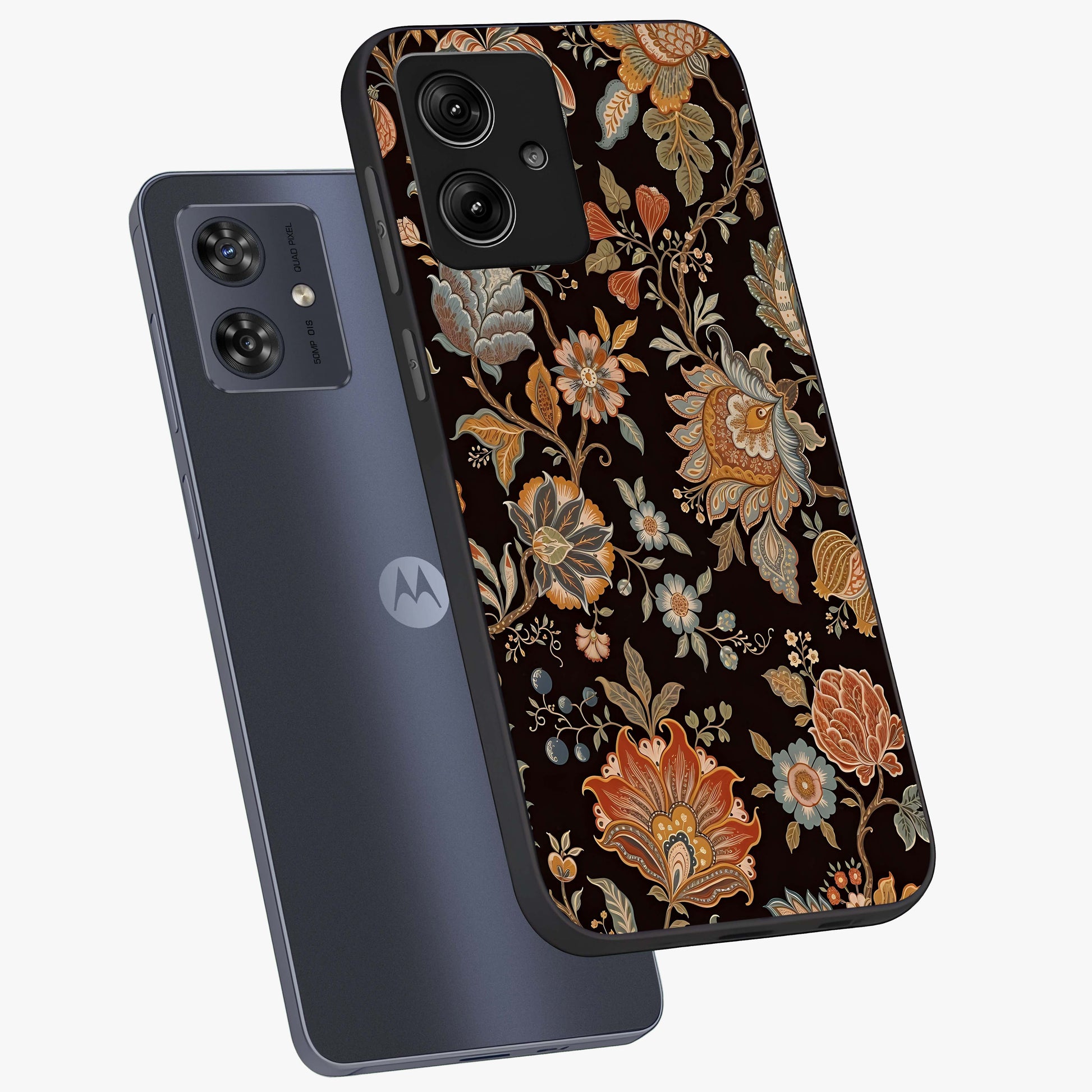 Vintage Floral Dream Glass Case displayed in angled mockup highlighting elegant vintage flower design with soft aesthetic style.