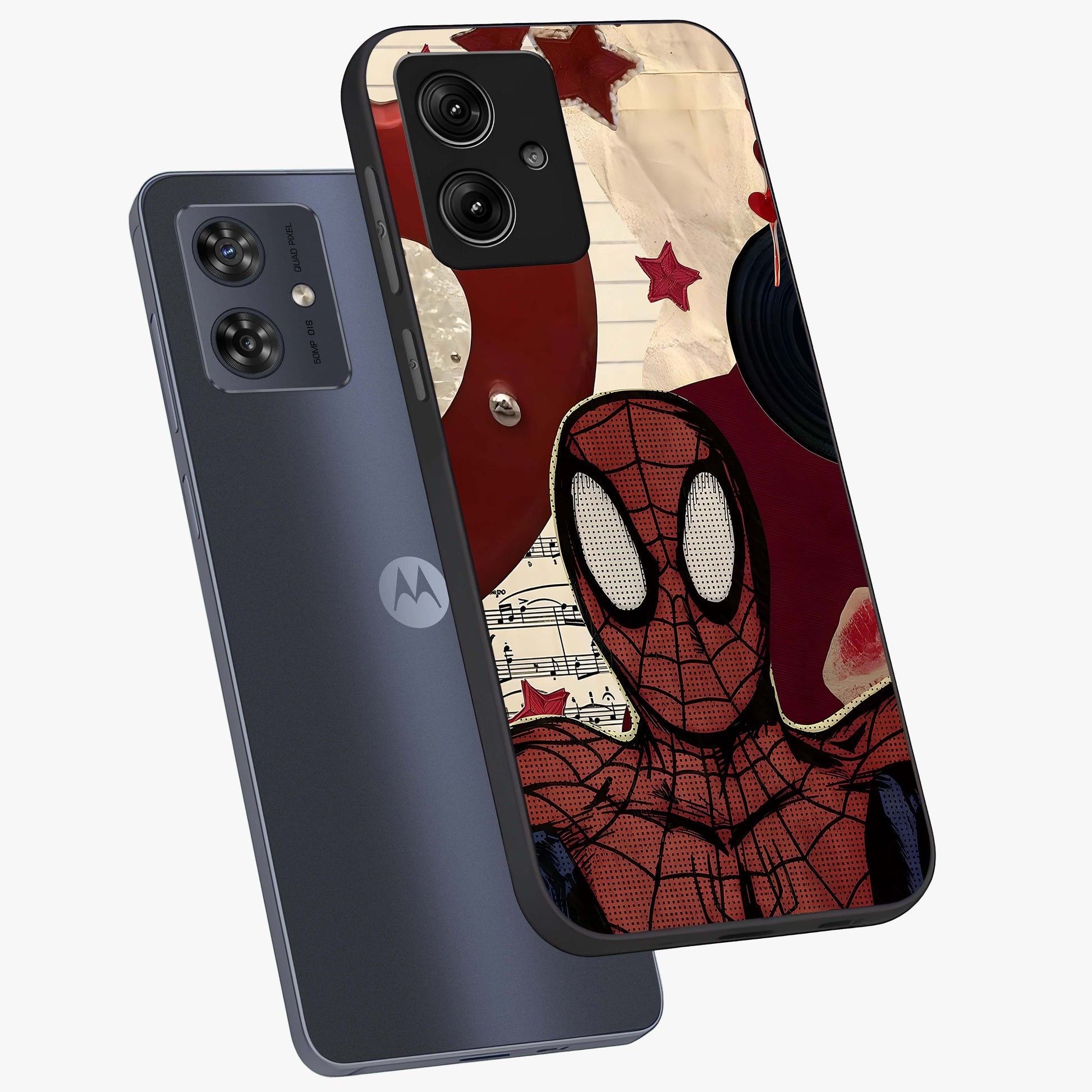 Web Warrior Vibes Glass Case displayed in angled mockup highlighting dynamic web design with comic style aesthetic.