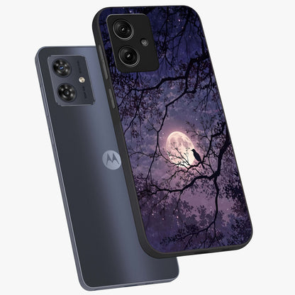 Whispering Moon Silence Glass Case displayed in angled mockup highlighting calm lunar design with dreamy night aesthetic.