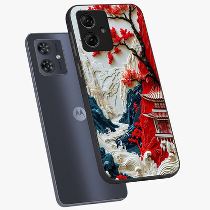 Whispers Of Sakura Waves Glass Case displayed in angled mockup highlighting flowing sakura design with soft floral aesthetic.