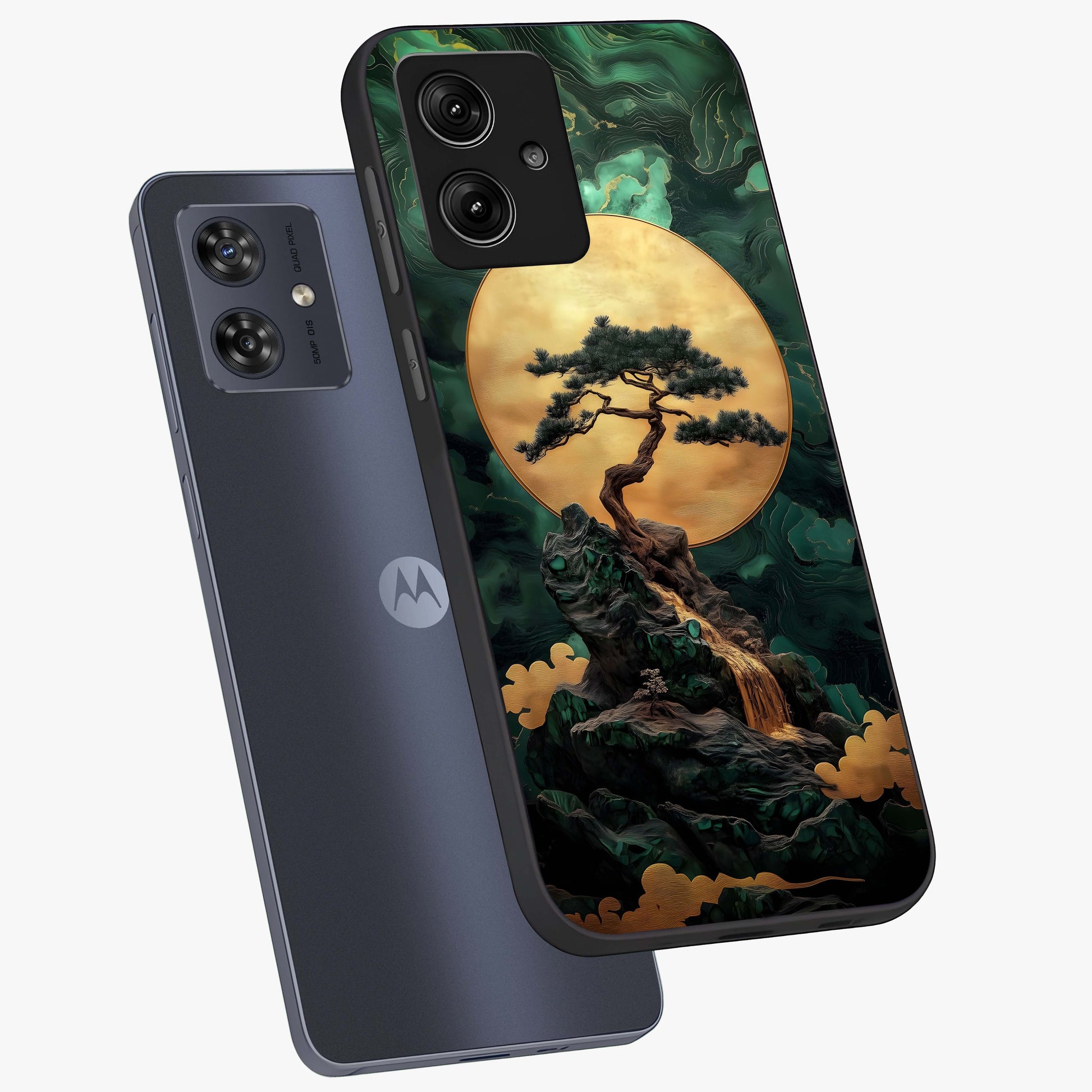 Zen Moon Rise Glass Case displayed in angled mockup highlighting peaceful lunar design with zen aesthetic style.