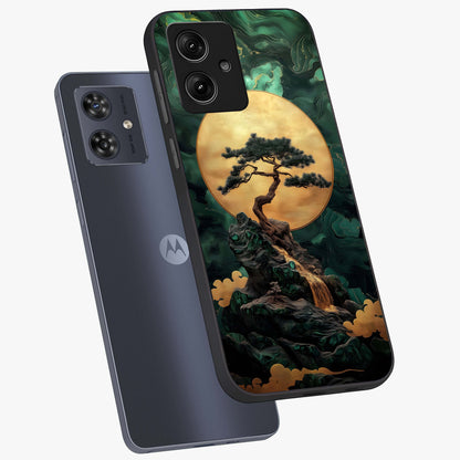 Zen Moon Rise Glass Case displayed in angled mockup highlighting peaceful lunar design with zen aesthetic style.