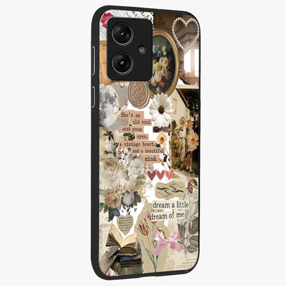 Aesthetic Brown Vintage Collage Glass Case upright view showcasing nostalgic retro artwork with stylish vintage theme.