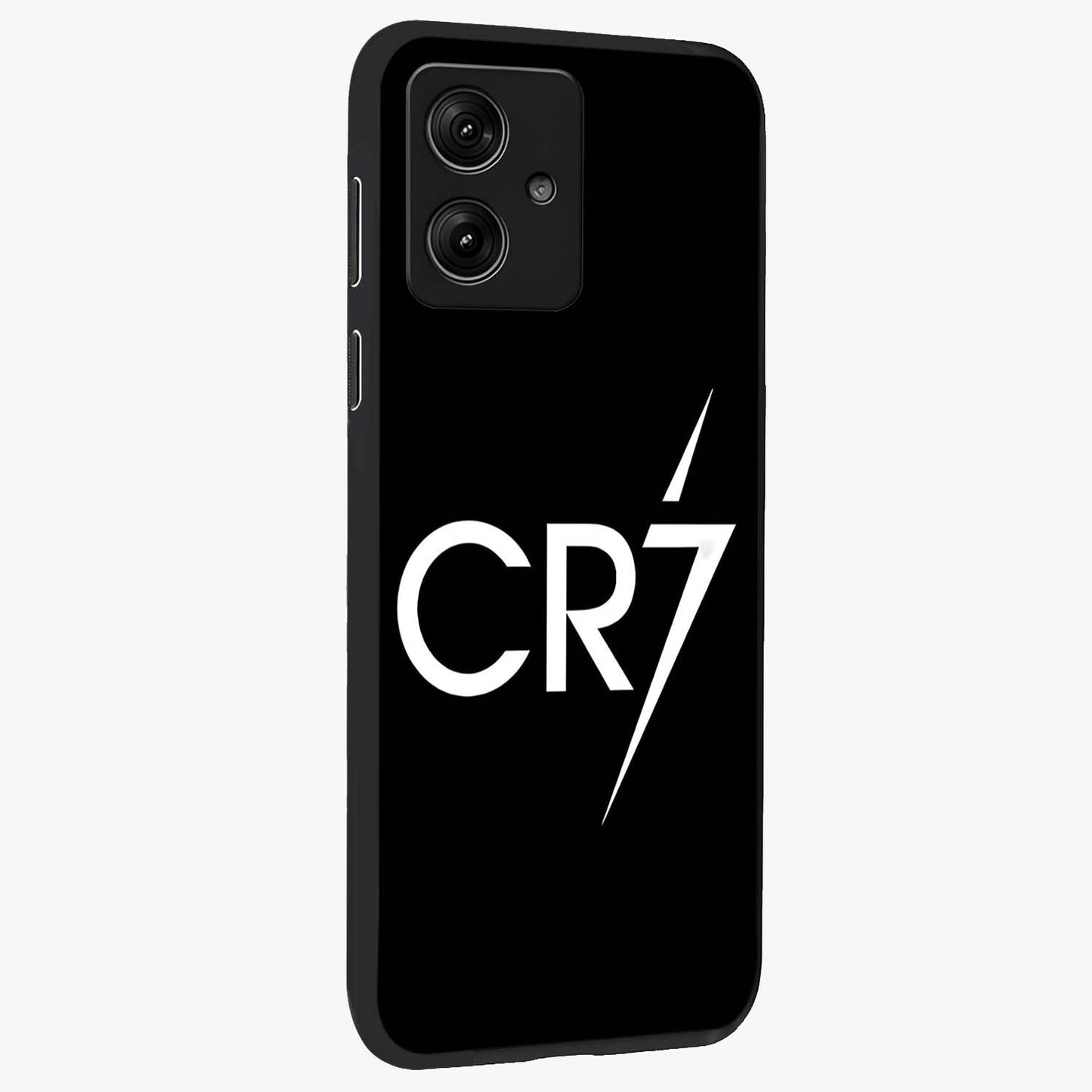 Cr7 Elite Strike Glass Case upright view showcasing energetic football inspired design with modern sports aesthetic.