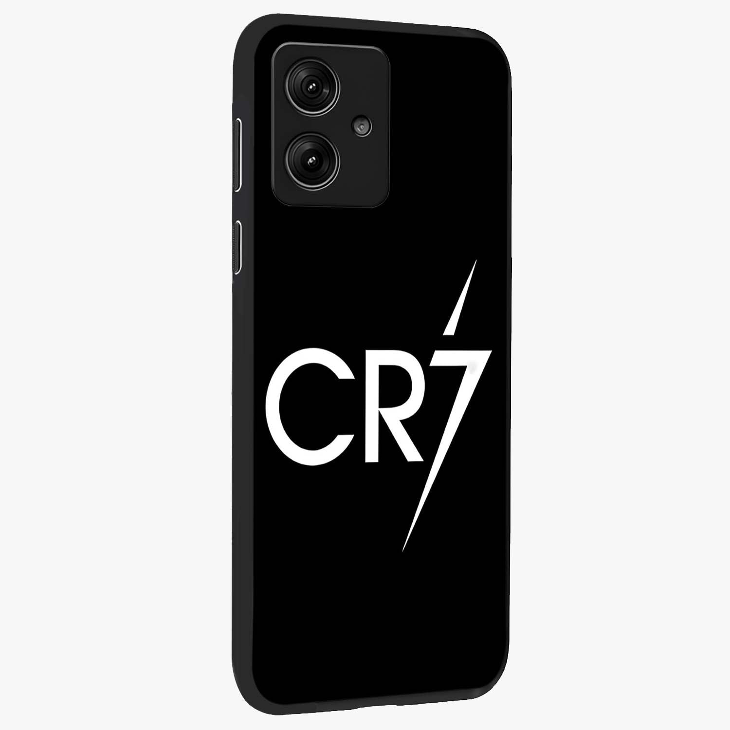 Cr7 Elite Strike Glass Case upright view showcasing energetic football inspired design with modern sports aesthetic.